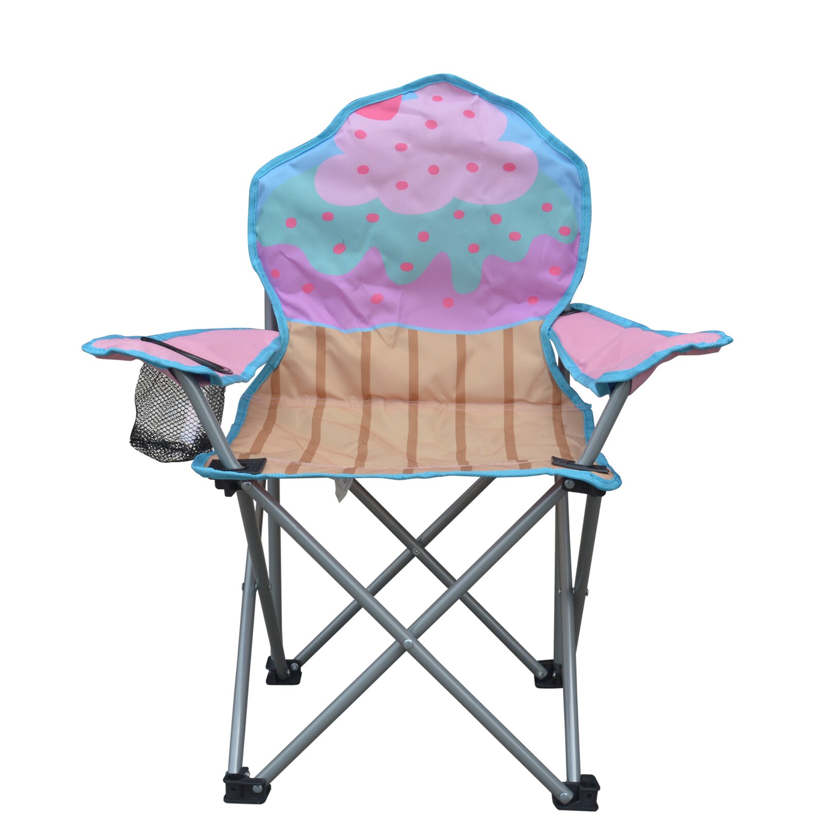 Trinx Jeco Kids Outdoor Folding Lawn And Camping Chair With Cup Holder, Cupcake Camp Chair